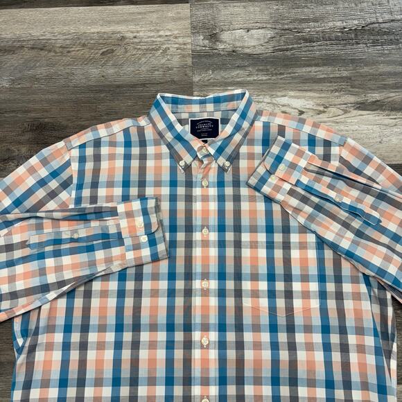Charles Tyrwhitt Mens XL Slim Fit Gingham Check Non Iron Twill Button Down Shirt - Picture 1 of 9